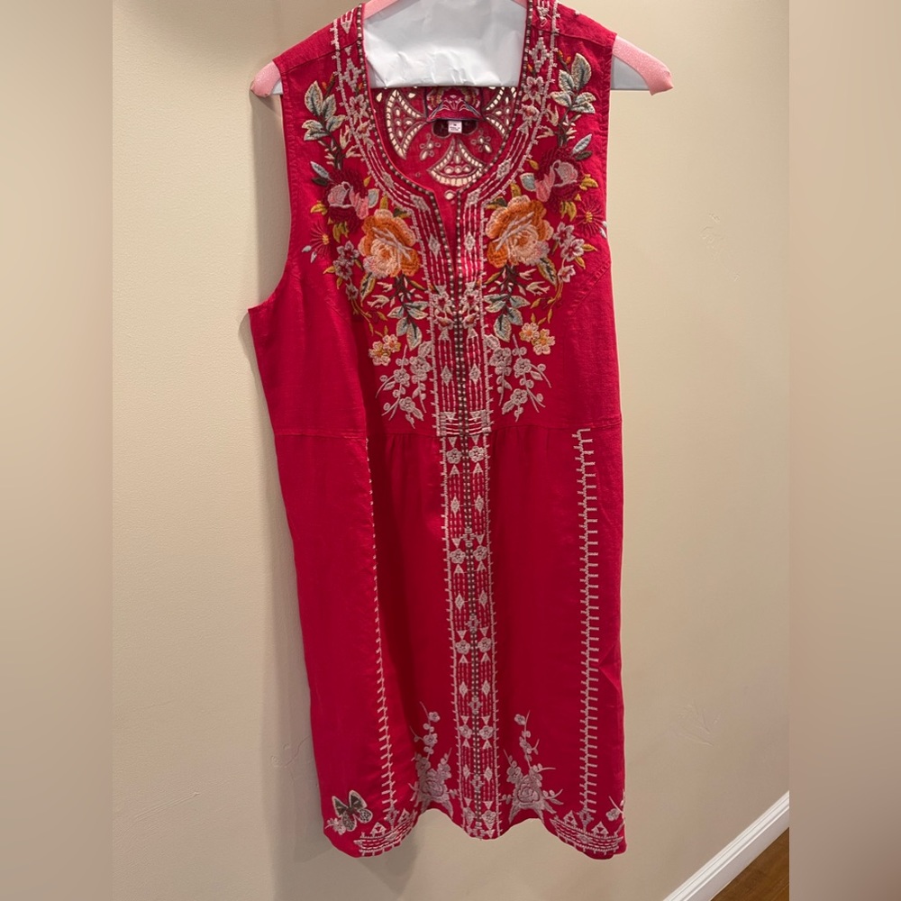 Johnny Was Los Angeles Linen Sleeveless Embroidered Mini Dress *like new*